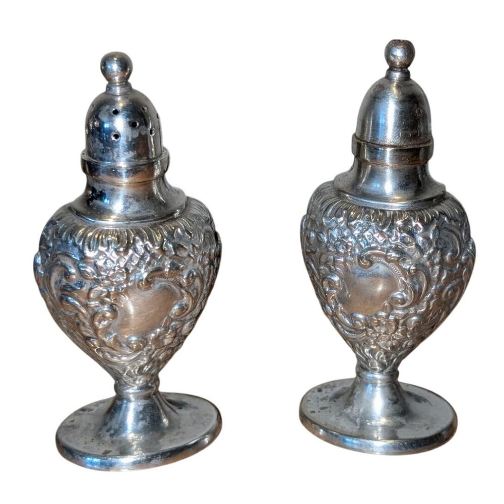 Antique 1890s Repousse English L & R Co. EPNS A1 Salt and Pepper Shakers